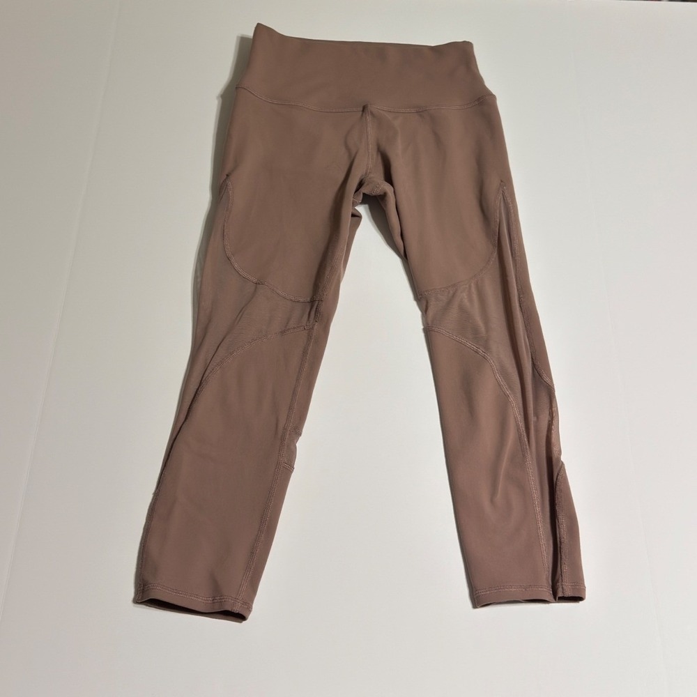 Alo Yoga High Waist Mesh Panel Leggings Mauve Brown Crop Tights
